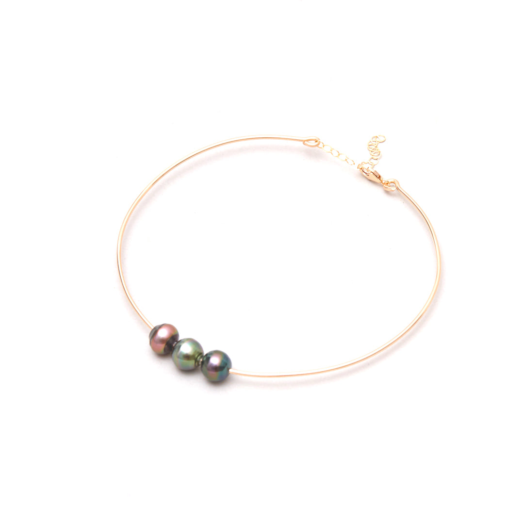 Bijou Treasures by Tevei Perle collier jonc avec trois perles en goldfilled
